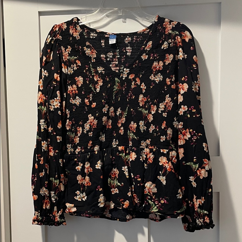 Old Navy Black Floral Peplum Blouse - size large